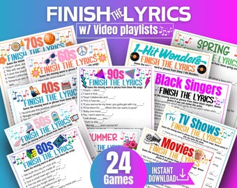 Finish the Lyrics Trivia Game Bundle,90s 80s 70s 60s 50s 40s Music Games for Kids Teens Adults &Seniors,Memory for Seniors,Song Trivia Party