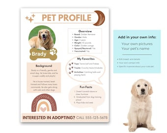 Editable Pet Profile CANVA Template, Dog Adoption Marketing Flyer