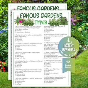 Famous Garden Trivia Game, Spring Season Quiz, Spring Time Game for Adults,Family Game Night activity,Gardening Party Games,Green Thumb Club