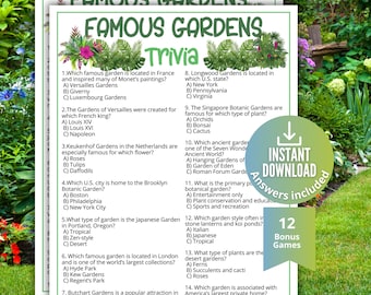Famous Garden Trivia Game, Spring Season Quiz, Spring Time Game for Adults,Family Game Night activity,Gardening Party Games,Green Thumb Club