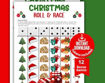 Christmas Roll & Race Game,Xmas Cookie Exchange Party Game,Dice Game,Holiday Baking Game for kids, families. Seniors,December Daycare Game
