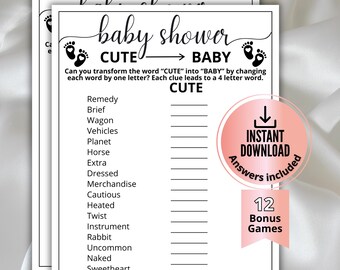 Cute Baby Game for Baby Showers, Printable Baby Word Chain Ladder for Gender Reveal,Mommy to be game,Baby Sprinkle Activity,Word Puzzle Quiz