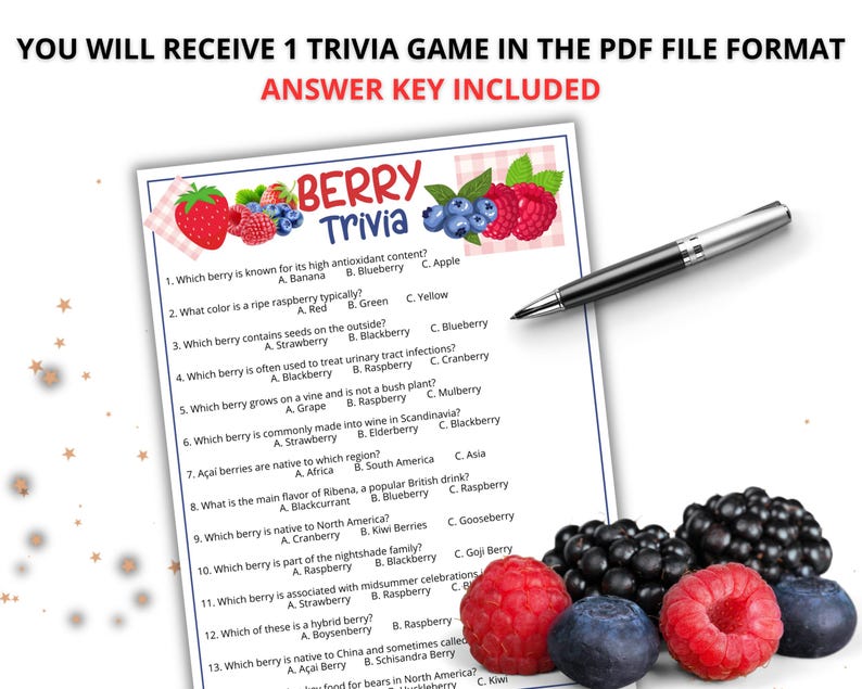 Berry Trivia Game, Spring Trivia Game, Summer Birthday Party Game ...