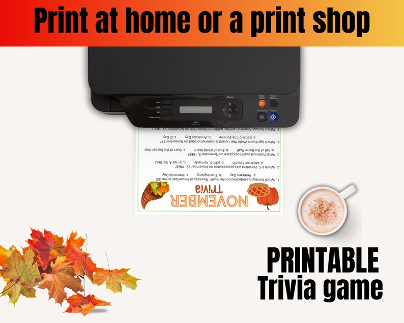 November Trivia Game, Fall Season Game, Autumn Party Game, Monthly Fall ...