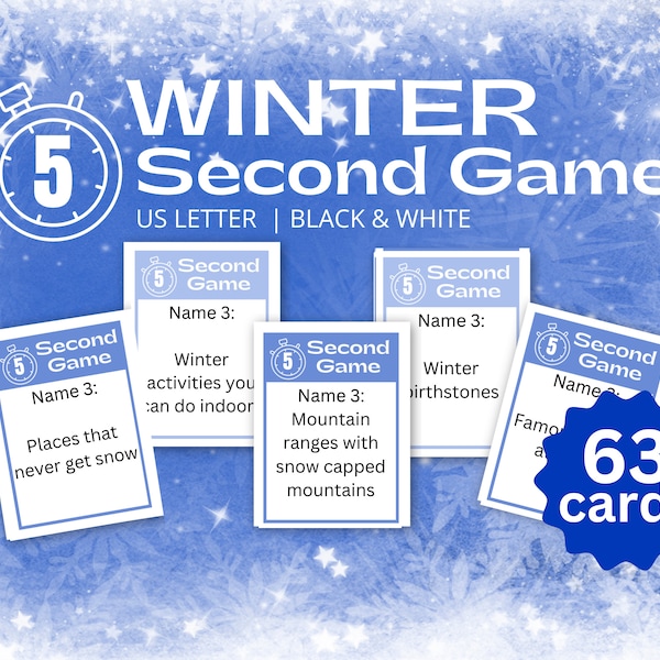 Winter 5 Second Game, Snow Day Activity For Kids and Adults, Winter Party and Classroom Game, Printable Snow Game, INSTANT DOWNLOAD