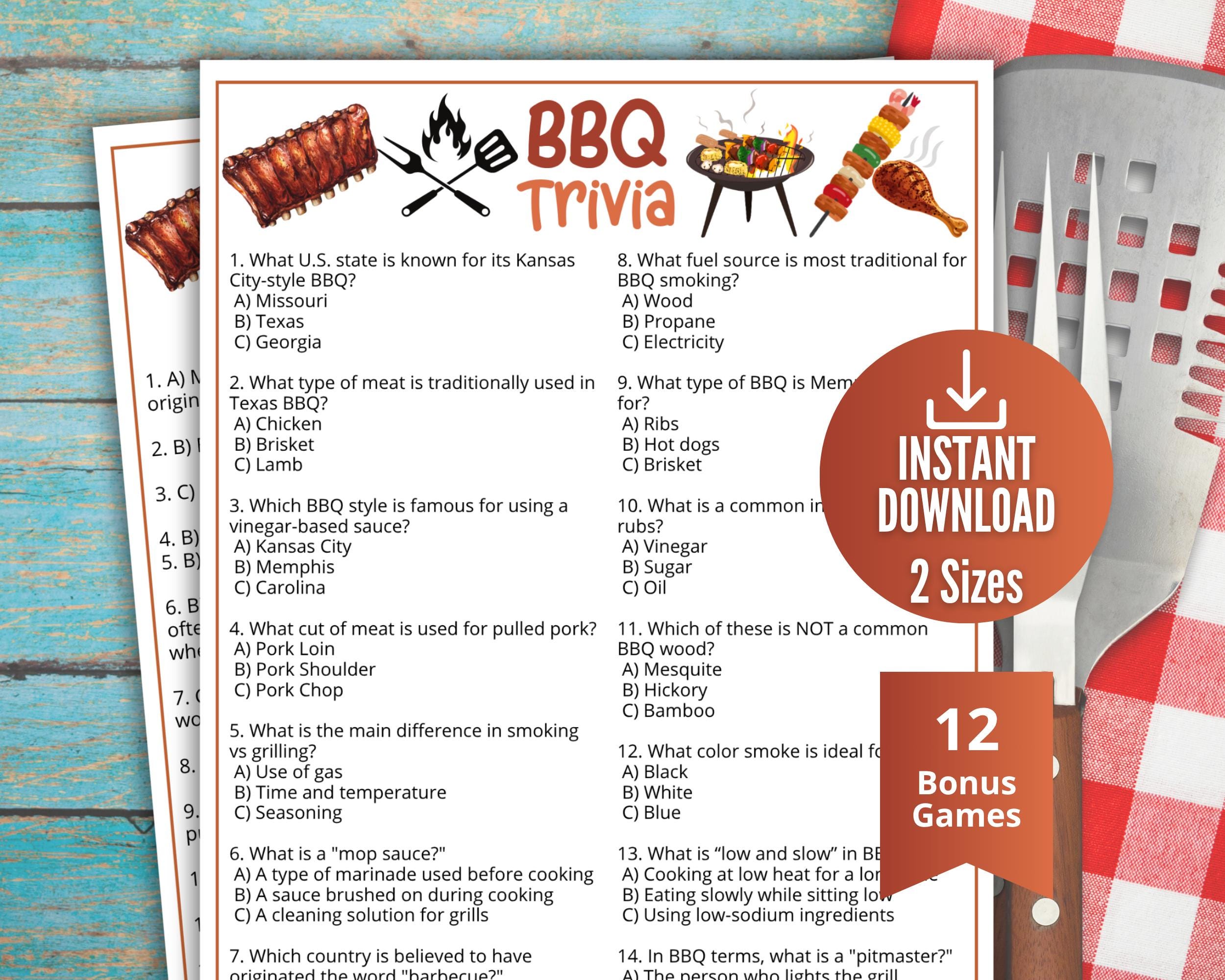 BBQ Trivia Game, Printable Barbecue Game for Kids & Adults, BBQ Baby ...