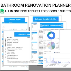 Bathroom Renovation Budget, Home Renovation Organizer, Remodel Tracker, Renovation Spreadsheet - Use in Google Sheets