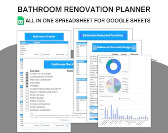 Bathroom Renovation Budget, Home Renovation Organizer, Remodel Tracker, Renovation Spreadsheet - Use in Google Sheets