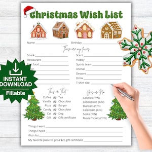 Weihnachtswunschliste, Mitarbeiter Secret Santa Fragen druckbar, Alles über mich Fragebogen, Mitarbeiter Wertschätzung, Geschenk Börse bearbeitbare PDF