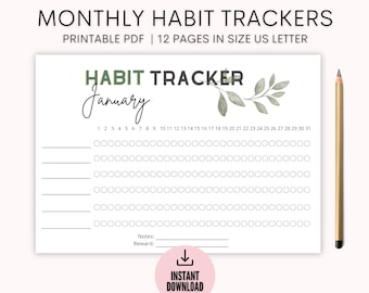 Monthly Habit Tracker Printable, Habit Tracker Template, Routine Tracker, 30 Day Habit Challenge, Instant Download