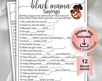 Black Mama Sayings Trivia for Baby Showers, Brown Mama Sayings Game, Black Mommy to be game, Mother's Day Game,African American Mom Activity