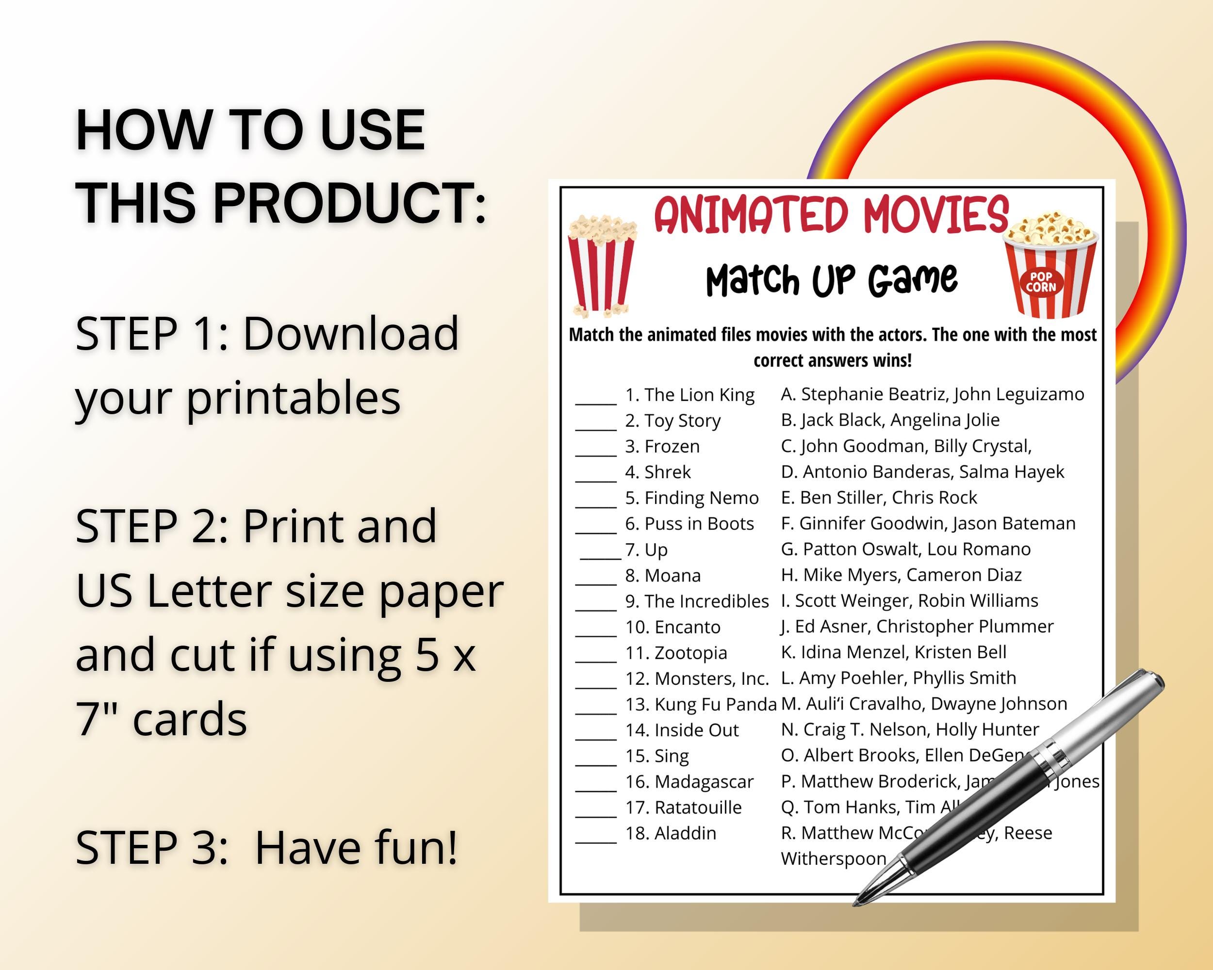 Animated Movie Trivia Game, Animated Cartoon Party Game, Film Trivia ...