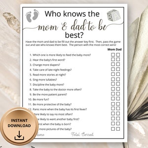 Who Knows The Mom and Dad to Be Best, Printable Baby Shower Game, Who Knows the Parents Best, Baby Shower, Shower questionnaire Activity