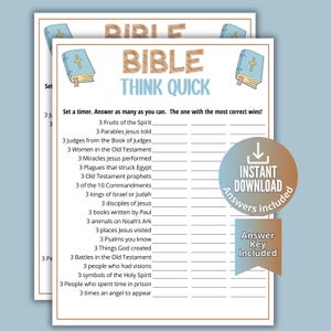 Bible Think Quick Game,Bible Trivia for kids & teens,Sunday School Bible Quiz,Old New Testament  Fast Thinking Activity,Church Lesson BB1