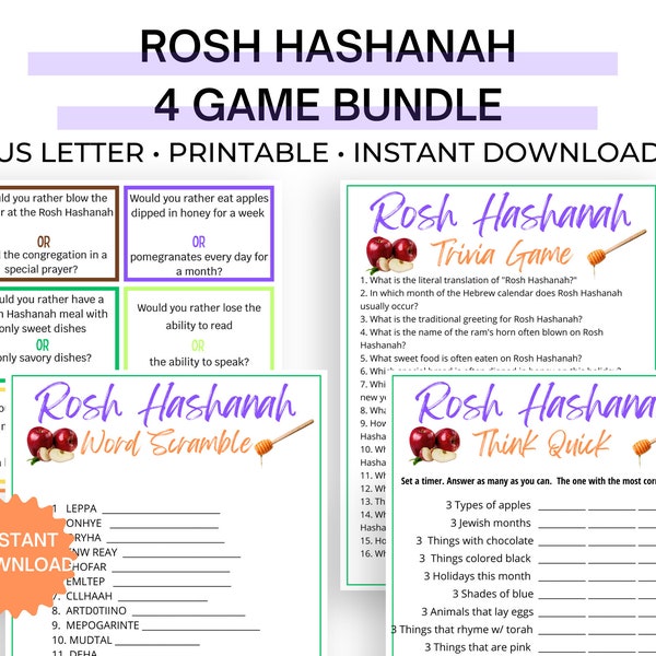 Rosh Hashanah Game Bundle, Jewish Games, Rosh Hashanah Holiday, Rosh Hashanah Trivia, Think Quick, Would you Rather, Jewish New Year Games