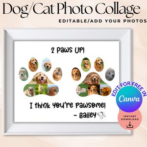 EDITABLE Dog Photo Collage,Pet Paw Photo Collage for Dogs & Cats,DIY Printable Pet Wall Art,Custom Pet Picture Board,Canva Editable Pictures
