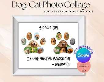 EDITABLE Dog Photo Collage,Pet Paw Photo Collage for Dogs & Cats,DIY Printable Pet Wall Art,Custom Pet Picture Board,Canva Editable Pictures