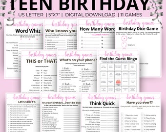 Teen Birthday Games.Girl Birthday Party Games for Her Sweet 16,Birthday Party Games Teenager Birthday Activities, printable game bundle gift