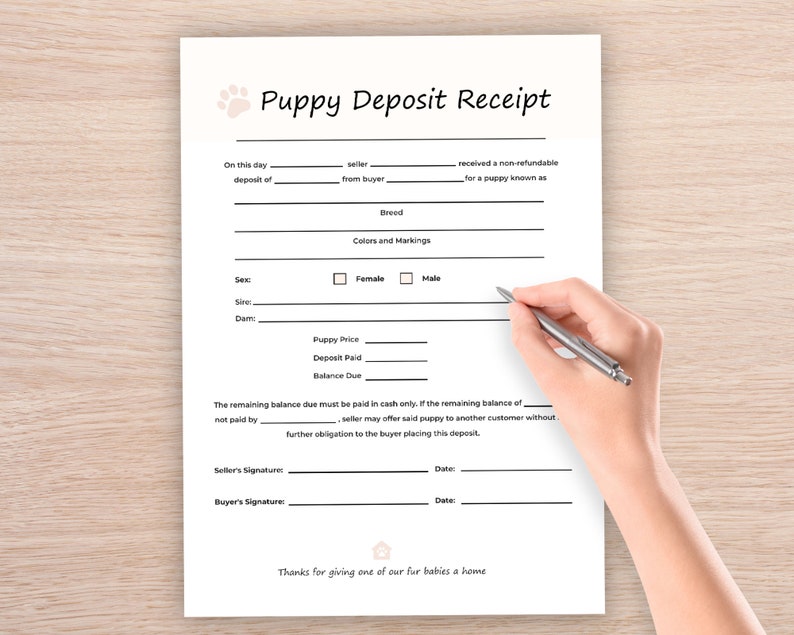 Puppy Deposit Receipt Dog Breeder Forms Printable PDF Etsy