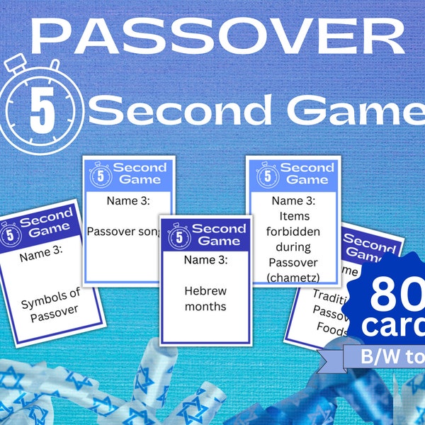 Passover 5 Second Game, Seder Activity For Kids and Adults, Passover Party and Classroom Game, Printable Jewish Game