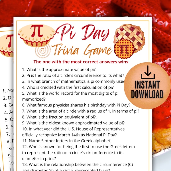 Pi Day Trivia, Printable Pi Day Game for Kids and Adults, Classroom Pi Day Activity, Pi Day Party Idea,Pi Day ideas for Math Teachers