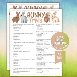 Bunny Trivia Game, Easter Celebration Games, Spring Rabbit Trivia,Printable Icebreaker Games for kids teens adults seniors,Spring Party Game