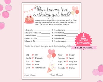 Who Knows The Birthday Girl Best, How well do you know the Birthday Girl,Birthday Questionnaire Activity, Printable Birthday Game Icebreaker
