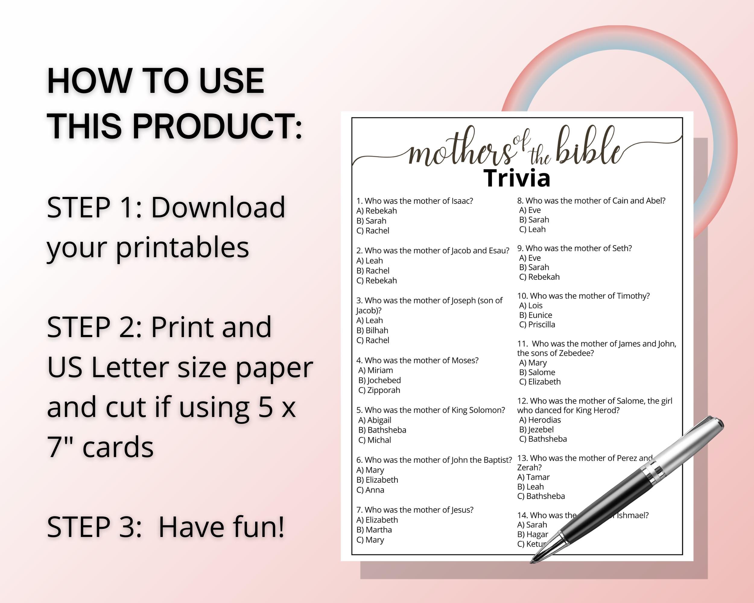 Mothers of the Bible Game,mother's Day Bible Trivia for Kids,teens ...
