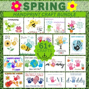 Frühling Handabdruck Handwerk für Kinder, Frühling Handabdruck Kunst, Kleinkind Fingerabdruck Handwerk Andenken, 61 Bundle-Vorlagen, Kindertagesstätte Tagesstätte Printable