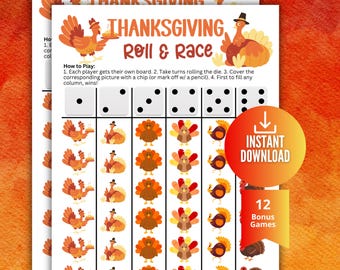 Thanksgiving Turkey Roll & Race Game, Thanksgiving Party Game, Dice Game,Holiday Baking Game for kids, families and Seniors,Daycare Game