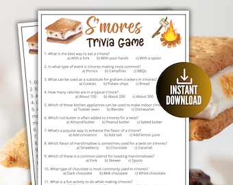 Jeu-questionnaire S'mores, jeu imprimable autour d'un feu de camp pour enfants et adultes, activité baby shower S'mores, fête au bureau amusante, idée de remise des diplômes, jeu de camping