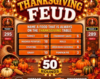 Thanksgiving Friendly Feud Game, Fall Activity for Kids, Teens, Adults & Seniors,Family Thanksgiving Trivia PowerPoint Games,Fall Party Game