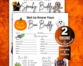 Halloween Boo Buddy Wish List,Editable Coworker Spooky Buddy Questions,All About Me Questionnaire, Employee Appreciation,Gift Treat Exchange