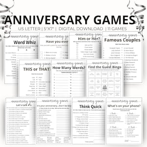 Wedding Anniversary Games, Married Couples Game, 1st Anniversary Games,Printable 11 Game Bundle, Couple Marriage Games,Date Night Games Gift