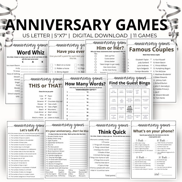 Wedding Anniversary Games, Married Couples Game, Anniversary Games, Printable 11 Game Bundle, Couple Marriage Games, Date Night Games Gift