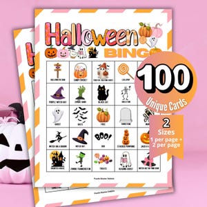 Halloween Bingo Game, Pink Orange Halloween, Costume Party Games, October Bingo Cards, Senior Bingo Night, Classroom Fundraiser Raffle