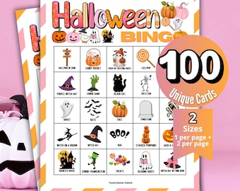 Halloween Bingo Game, Pink Orange Halloween, Costume Party Games, October Bingo Cards, Senior Bingo Night, Classroom Fundraiser Raffle