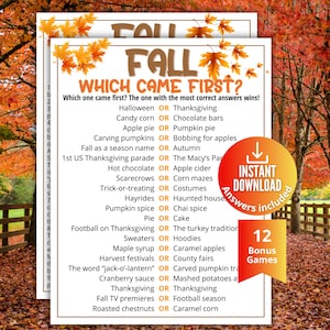 Fall Trivia Game, Autumn Which Came First Quiz, Fall Season Office Party Game,Family Game Night,Senior Memory Challenge,Party Printable Quiz