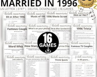 結婚30周年記念ゲーム、1996年結婚ゲーム、1996年パール記念ゲーム、30周年記念ゲーム、印刷可能な16ゲームバンドルギフト