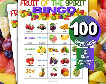 Fruit of the Spirit Bingo Game, Christian Bible Games,Kids Sunday School Bingo Cards,Church Group Bingo Night, Youth Group,Fundraiser Raffle