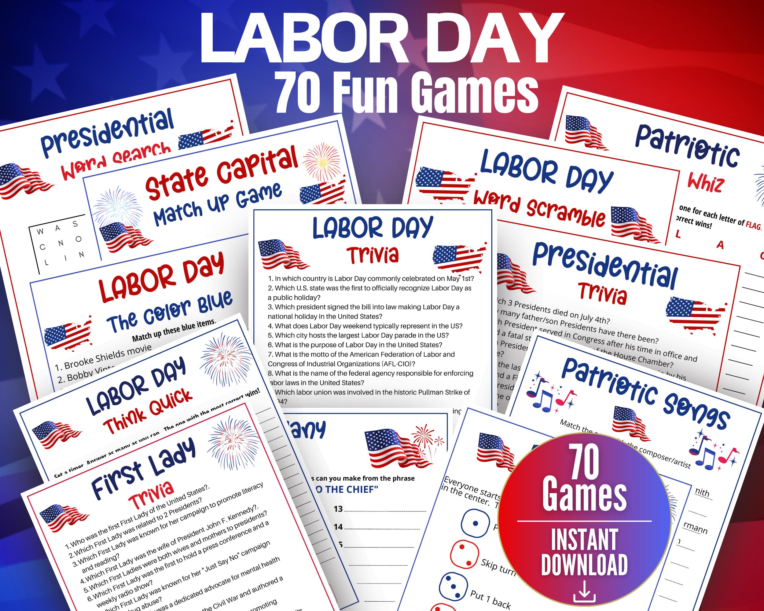 Labor Day Game Bundle, Mega Labor Day Trivia, Patriotic Songs Game,President Trivia Classroom Games,Labor Day BBQ,First Lady Trivia,70 games