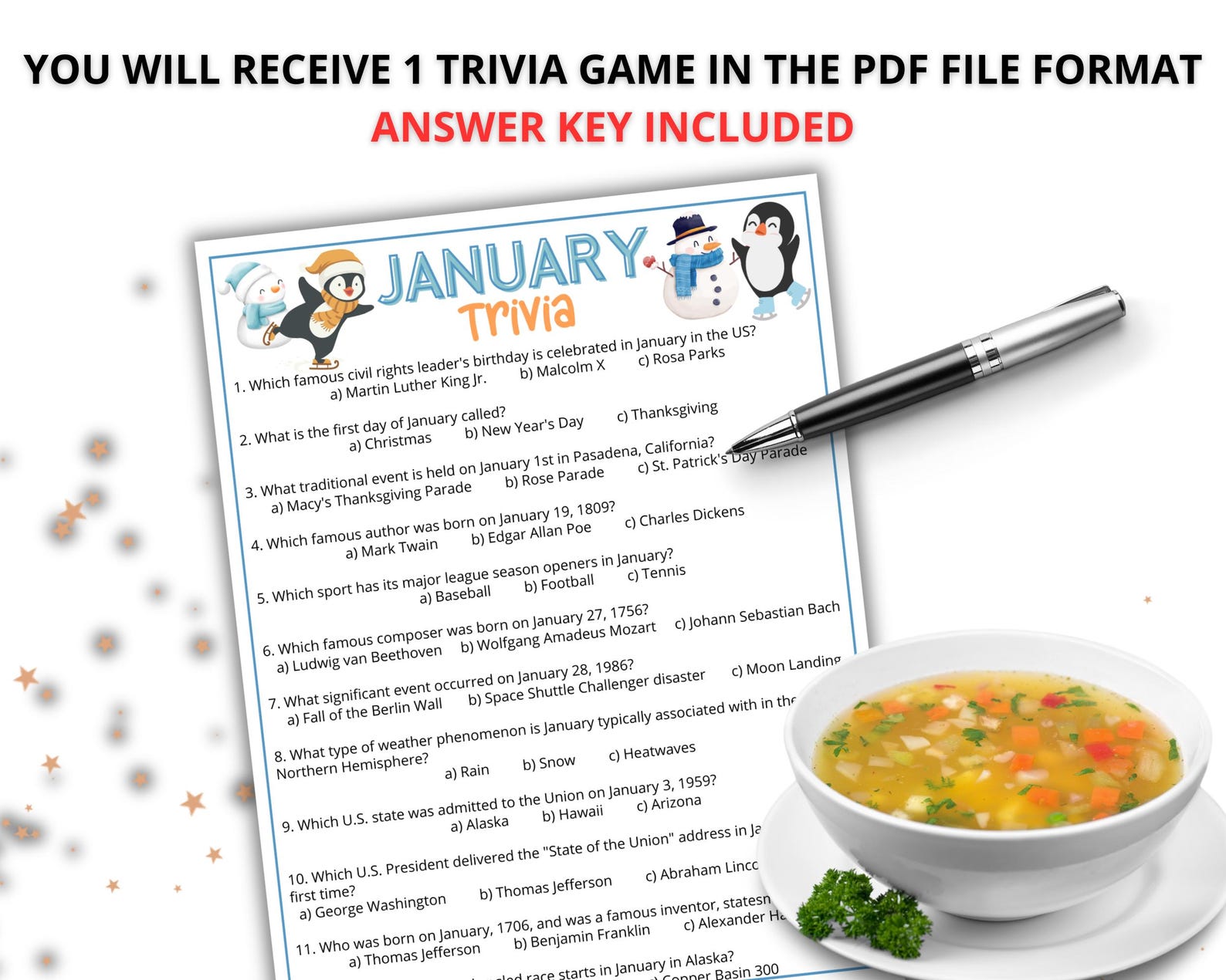 January Trivia Game, Winter Season Game, Holiday Party Game, Monthly ...