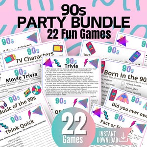 90s Party Game Bundle, Born in the 1990s, '90s Birthday Trivia Party Games,Retro Millennial Party Games,1996 Games,Back in the 90s Game Gift
