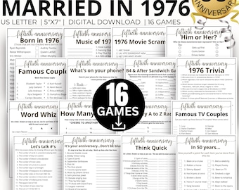 50th Wedding Anniversary Games, Married in 1978 Game, 1976 Golden Anniversary Games, 50th Anniversary Gift, Printable 16 Game Bundle Gift