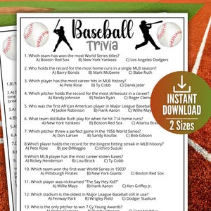 Baseball Trivia Game, Sports Team Trivia, Fall and Winter Sports, Family Game Night, Baseball Themed Birthday Party, Kids Party Activity