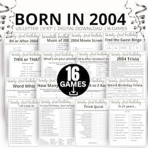 21st Birthday Party Games, Born in 2004 Game, 2004 Birthday Games, 21st Birthday Game Bundle Gift, 2004 Trivia Quiz, 2004 Pop Culture Game -