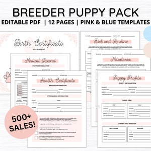 Fillable Breeder Puppy Pack, Dog Breeder Records, Dog Breeder Forms, Puppy Vaccination, Dog Vaccination, Editable PDF D001