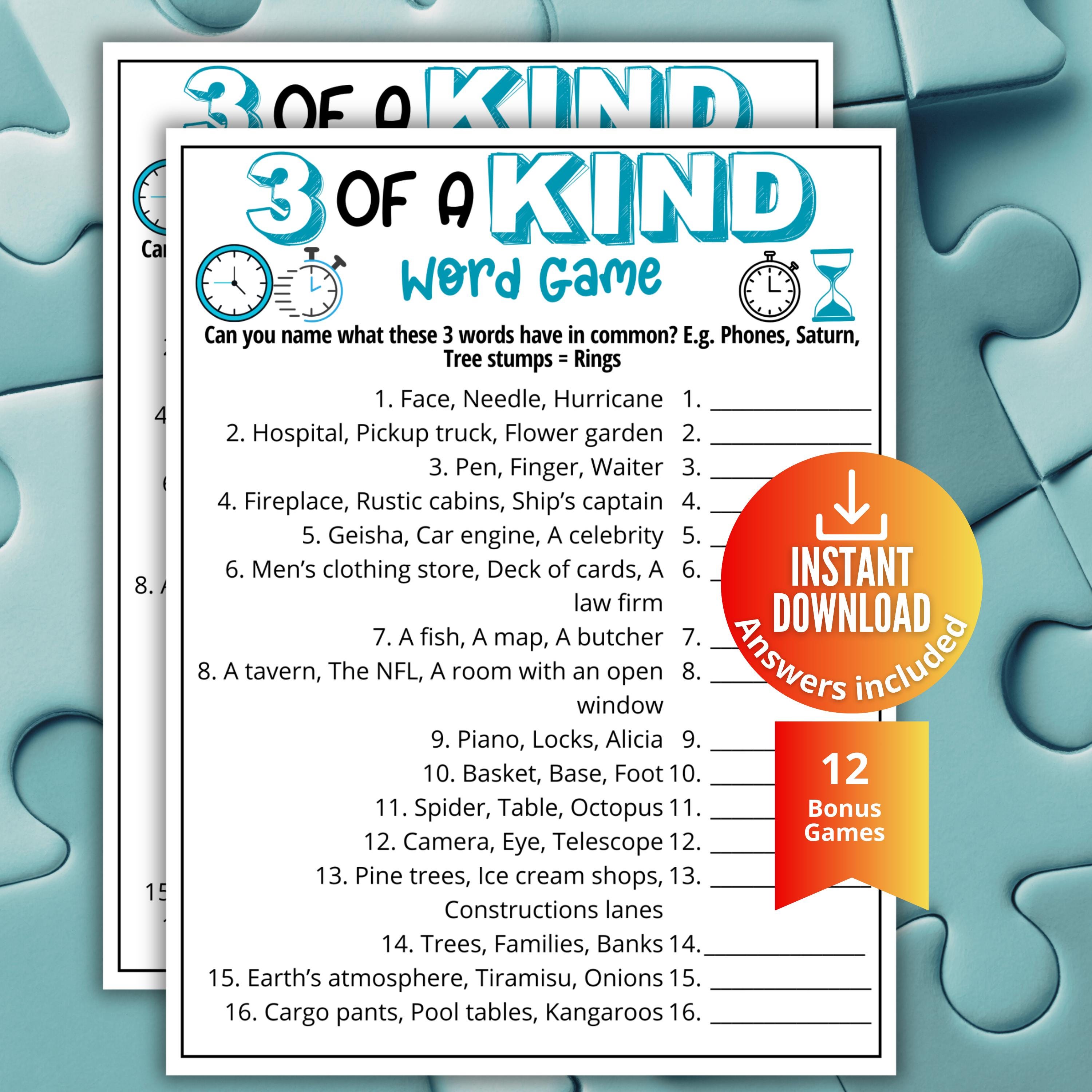Pop Culture Trivia Game, 3 of a Kind Word Quiz,printable Game for Kids ...