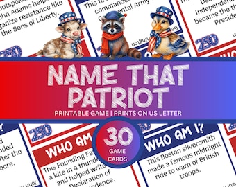 Name That Patriot Game,Patriotic Trivia Game,250th July 4th Activity For Kids & Adults,American Revolution Party,Classroom Fun,Senior Center