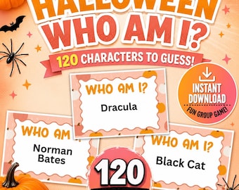 Halloween Who am I, Name That Halloween Character, Fall Movie Trivia Game For Kids Teens & Adults, Halloween Group Fun, Funny Game for Kids
